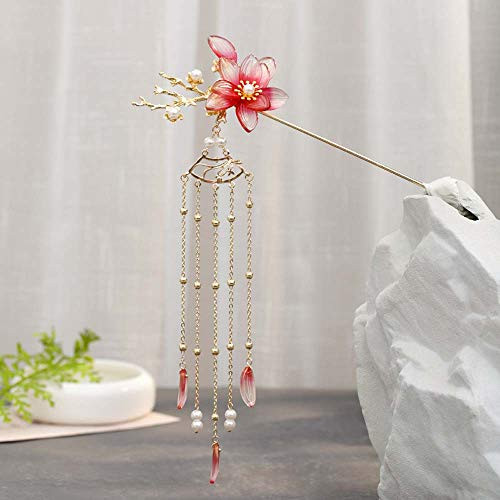 CHXIHome Chinese Hanfu Dress Accessories Flower Pearls Long Tassels Hair Sticks Hairpins Headpieces Chinese Hanfu Headwear Hairpins Hair Sticks Light red CHXIHome Chinese Hanfu Dress Accessories Flower Pearls Long Tassels Hair Sticks Hairpins Headpieces Chinese Hanfu Headwear Hairpins Hair Sticks Light red