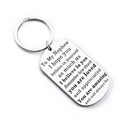 Iweca To My Nephew Keychain Gift from Aunt Uncle Birthday Never Forget That I Love You Inspirational Gifts Keychain Encouragement Jewelry Christmas Birthday Gift to Niece Keyring Quote Bar  Silver  Small
