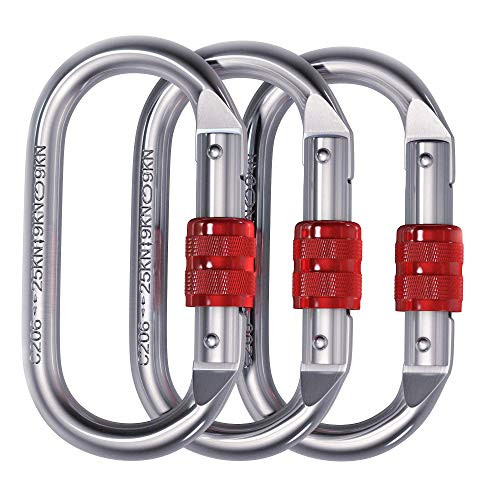 Carabiner Clip  CE Rated 25 kN 5600 LB  Heavy Duty  Rugged Terrain Approved Locking Carabiner Clips - Industrial Strength Twist Lock Carabiners for Rigging  Ropes  Hammocks  Camping  1 Carabiner