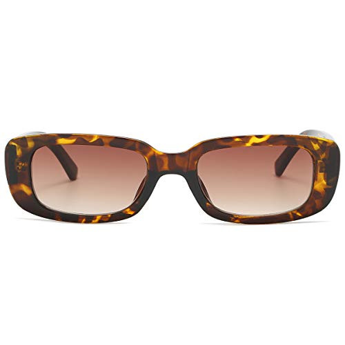 BOJOD Rectangle Sunglasses for Women Men Fashion Trendy Chunky Frame 90s Rectangle Sunglasses Leopard