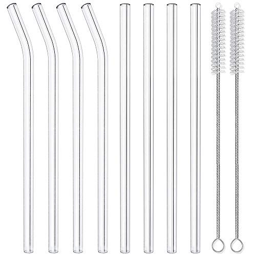 Reusable Glass Drinking Straws set of 8  Alotpower Smoothie Straws for Thick Milkshakes  Frozen Drinks  Smoothies  Bubble Tea  10mm 9 Inch