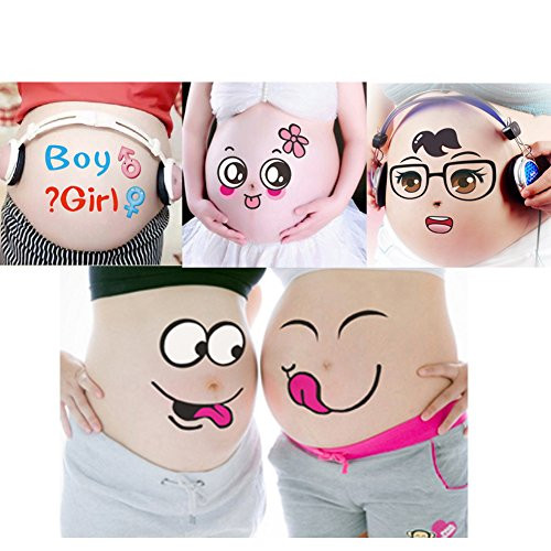 TAFLY Maternity Belly Stickers Facial Expressions Bump Pregnant Week Stickers 5 Sheets
