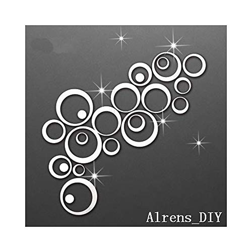 Alrens_DIY(TM) 23pcs Circles Rounds Mirror Surface Crystal Wall Stickers DIY Acrylic 3D Home Decal Living Room Murals Wall Paper Decor Gift-Black&Silver (Silver)