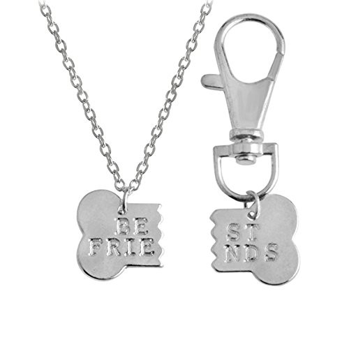 Kebaner 2pcs Set Dog Bone Shaped Best Friends Necklace Keychain BFF Bones Friendship Jewelry Dog Gift