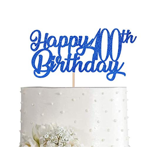 Blue Happy 100th Birthday Cake Topper  Royal Blue Glitter Cheers To 100 Years Party Cake Decorations  Supply