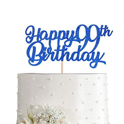 Blue Happy 99th Birthday Cake Topper  Royal Blue Glitter Cheers To 99 Years Party Cake Decorations  Supply