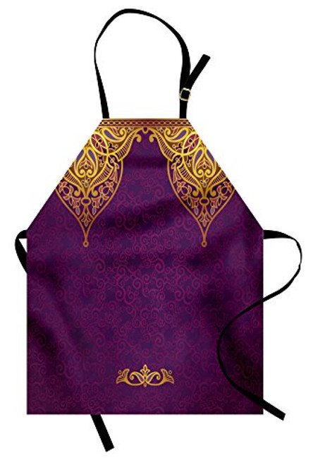 Ambesonne Purple Apron  East Oriental Royal Palace Patterns with Bohemian Style Art Traditional Wedding  Unisex Kitchen Bib with Adjustable Neck for Cooking Gardening  Adult Size  Purple Yellow