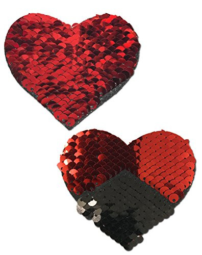 Sweety  Red  and  Black Color Changing Sequin Heart Nipple Pasties by Pastease o s