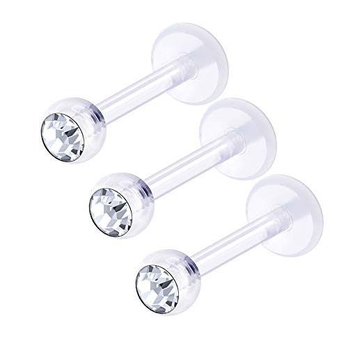 3Pcs Bioflex 16g 1 4 6mm labret Studs Piercing Jewelry Tragus Vertical Labret Cartilage Lip Monroe 3mm Clear Crystal M5064
