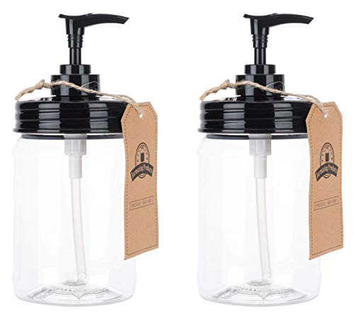 Jarmazing Products Black Mason Jar Soap Dispenser - Rust Proof Plastic with Plastic Pint Jar - Two Pack