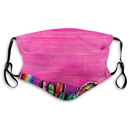 Comfortable Printed mask Mexican  View of Folkloric Serape Blanket Charro and Music Instruments Cultural Elements Fuchsia Purple Windproof Facial Decorations for Adults Size?M