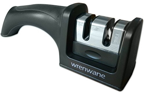 Wrenwane Kitchen Knife Sharpener - Designed For Safety  2 Stage Sharpening  Black