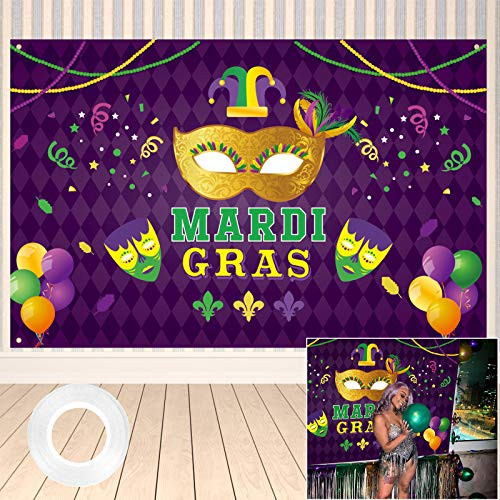 SUNKIM Mardi Gras Party Decorations Large Fabric Mardi Gras Banner Mardi Gras Masquerade Backgrounds Purple Green Gold Mardi Gras Photography Backdrop Carnival Photo Booth Props