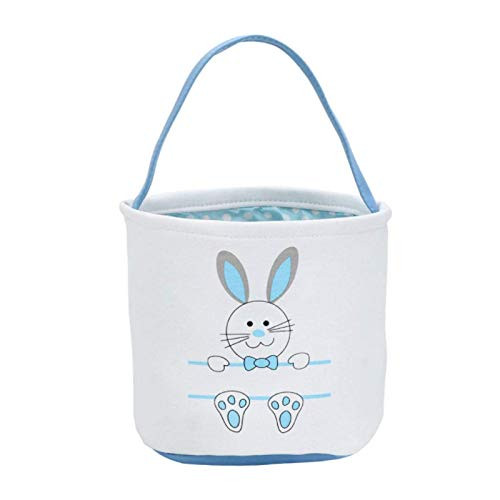 Easter Bunny Basket Egg Bags for Kids Hunt Bag Candy Gifts Bucket Tote Canvas Tote Bags Buckets for Easter Eggs Blue