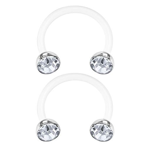 2PCS Bioplastic Horseshoe Barbell 16 gauge 5 16 8mm 3mm Clear Crystal Ball Cartilage Lobe Earrings Nose Piercing Jewelry 0957