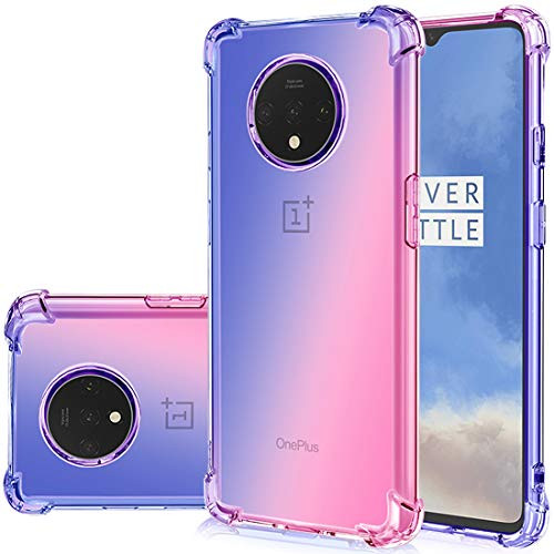 Gufuwo Case for OnePlus 7T  OnePlus 7T Cute Case  Gradient Slim Anti Scratch Soft Clear TPU Phone Case Cover Shockproof Case for OnePlus 7T  Blue Pink