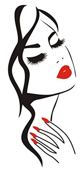 JUEKUI Wall Decor Sticker Beauty Salon Manicure Nail Wall Art Beautiful Girl Face Lips Home Decor Barber Shop Hairstyle Decoration WS41  Black Plus Red  60x25cm