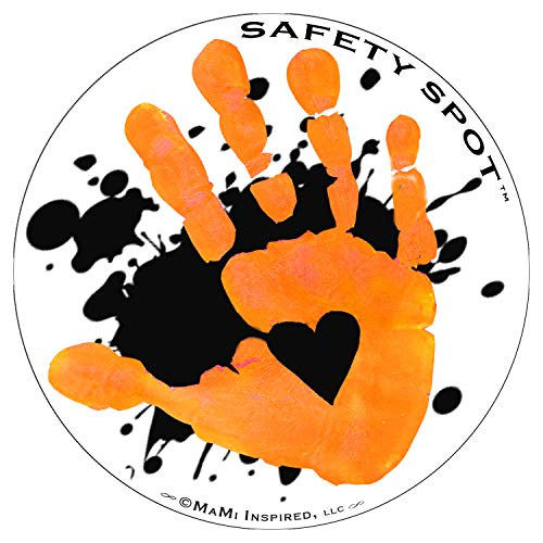 Safety Spot Magnet - Kids Handprint for Car Parking Lot Safety - White with Black Splat Background  Orange