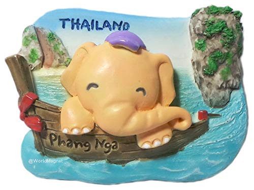 CARTOON ELEPHANT Kao Ta-pu  Pang-Nga Souvenir  Thailand Handmade resin 3d fridge magnet