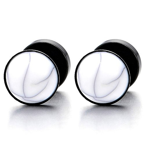 Mens Womens Stud Earrings with Gemstone Ball  Stainless Steel Cheater Fake Ear Plugs Gauges  2pcs Mens Womens Stud Earrings with Gemstone Ball  Stainless Steel Cheater Fake Ear Plugs Gauges  2pcs