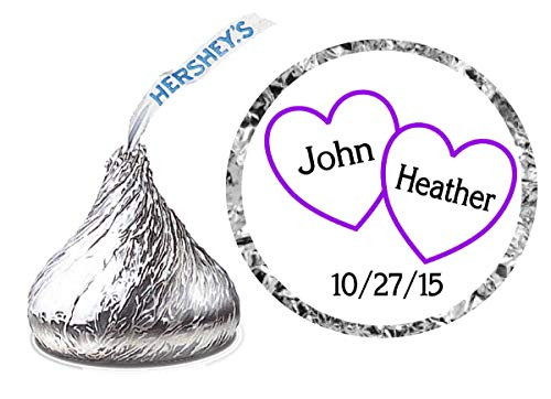 216 PURPLE HEARTS WEDDING FAVORS PERSONALIZED HERSHEY KISSES KISS LABELS