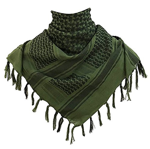KINGREE Military Shemagh Tactical Desert 100% Cotton Keffiyeh Scarf Wrap  Shemagh Head Neck Scarf  Arab Scarf  Green