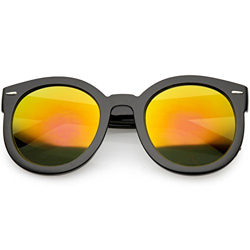 zeroUV - Womens Retro Oversized Round Sunglasses with Colored Mirror Lens 53mm  Black Orange Yellow Mirror