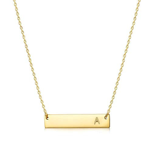 MOMOL Bar Pendant Initial Necklace  18K Gold Plated Stainless Steel Bar Necklace Dainty Delicate Initial Necklace Simple Personalized Name Letter A Necklace for Women Girls