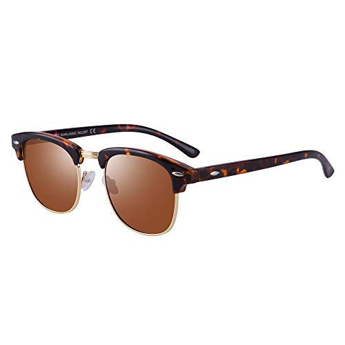 Tacloft Classic Sunglasses Polarized 51MM Horn Rimmed Sunglasses Half Frame TL6005 Tortoise Frame Brown Lens 51 Tacloft Classic Sunglasses Polarized 51MM Horn Rimmed Sunglasses Half Frame TL6005 Tortoise Frame Brown Lens 51