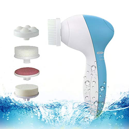 Waterproof Facial Cleansing Brush and Massager with 5 Brush Heads for Removing Blackhead  Exfoliating and Massaging  blue