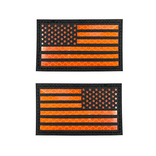 2x3.5 Reflective Black Orange US USA American Flag Tactical Patches Hook-Fastener Backing  Forward and Reversed