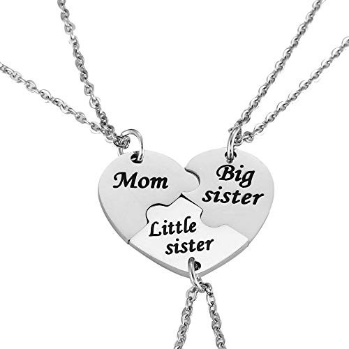 Nimteve 3PCS Mother Daughter Gifts - Mom Big Sister Little Sister Keychain Necklace Matching Jewelry Set for Mother Daughters  Necklace Set 1
