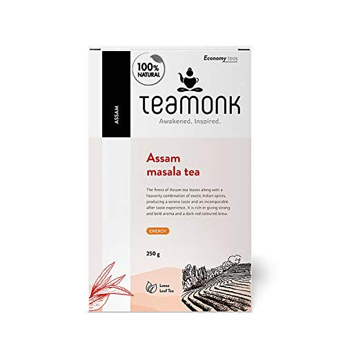 Teamonk Assam CTC Masala Chai Black Tea Loose Leaf  125 Cups   100 % Natural  Masala Spice Chai  Latte Suited  Assam Milk Tea  Blend of Black Tea  Cinnamon  Clove  Cardamom  and  Ginger  8.8 oz