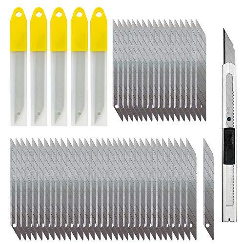 9mm Utility Knife Blades Replacement  50 Pcs Snap-Off Blades with a Retractable Utility Knife  Stainless Steel Blades for Vinyl Knife  Box Cutter  Craft Knife  Use in Office  Home  Arts  Crafts
