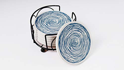 Winsfire Coasters for Drinks Absorbent with Holder  Stone Coaster with Cork Backing Set of 6 - Great Gift for Birthday  Housewarming  Room Decor  Bar  Holiday Party  Ink Stain