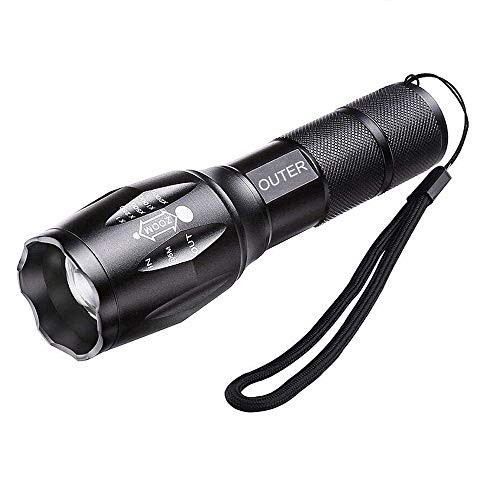 OUTER XM-L2 Flashlight, 1000 LM Zoomable Tactical Military Waterproof LED 18650/AAA Flashlight Torch