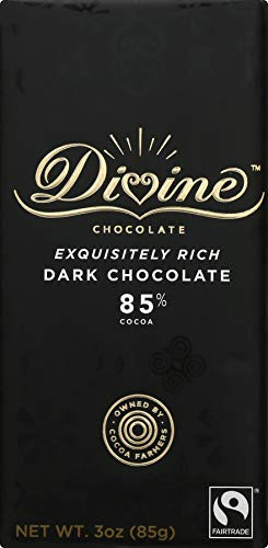 Divine Chocolate  Bar Dark Chocolate Exquisitely Rich 85%  3 Ounce