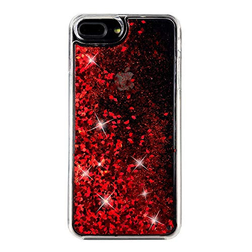 uCOLOR Red Glitter Case for iPhone 7 Plus iPhone 8 Plus Case iPhone 6S Plus 6 Plus Case  5.5"  Sparkle Quicksand Liquid Waterfall Clear Protective Case for iPhone 7 Plus 8 Plus 6s Plus 6 Plus