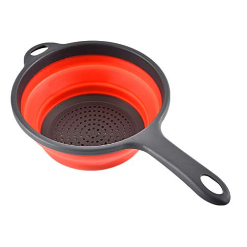 Fine Fruit Vegetable Washing Strainer Kitchen Foldable Silicone Strainers Collapsible Colanders with Handles Space-Saver Strainers Colander  Red