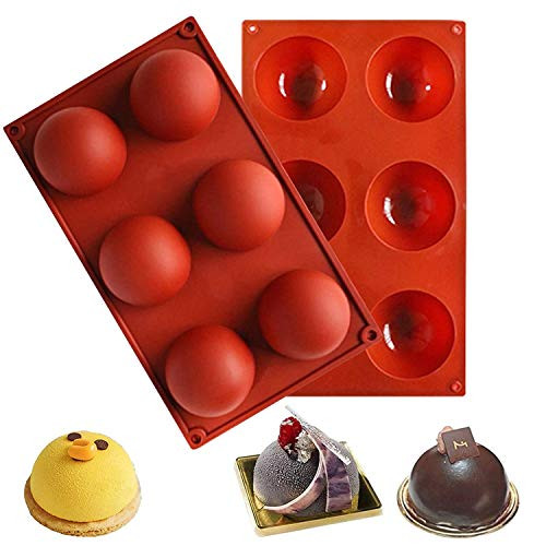 2Pcs 6 Holes Semi Sphere Silicone Molds Hot Silicone Chocolate Molds Baking Mold for Making Hot Chocolate Bomb Cake Jelly Pudding Handmade Soap
