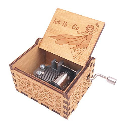 Tiny Music Box 18 Note Hand Crank Musical Box Carved Wooden Play Let it Go Brown
