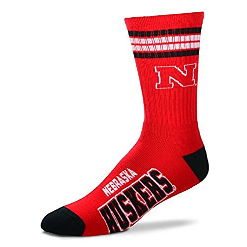 For Bare Feet NCAA 4 Stripe Deuce Crew Youth Socks-Nebraska Cornhuskers-Youth