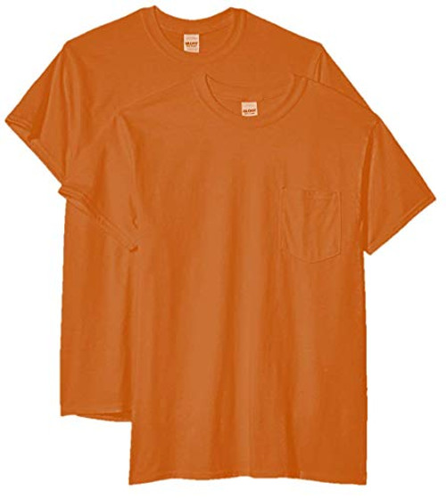 Gildan Men's Ultra Cotton Adult T-Shirt with Pocket  2-Pack  Safety Orange  Large