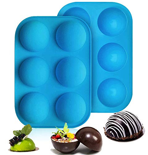 2Pcs Semi Sphere Silicone Mold Non Stick Round Shape Half Sphere Mold  BPA Free Cupcake Baking Pan for Making Hot Chocolate Bomb  Pudding Cake  Jelly  Dome Mousse 6 Holes  Blue