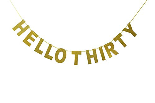 Hello Thirty Banner - Cheers to 30 Years Bunting - Happy 30th Anniversary Party Decorations Gold Glitter Hello Thirty Banner - Cheers to 30 Years Bunting - Happy 30th Anniversary Party Decorations Gold Glitter