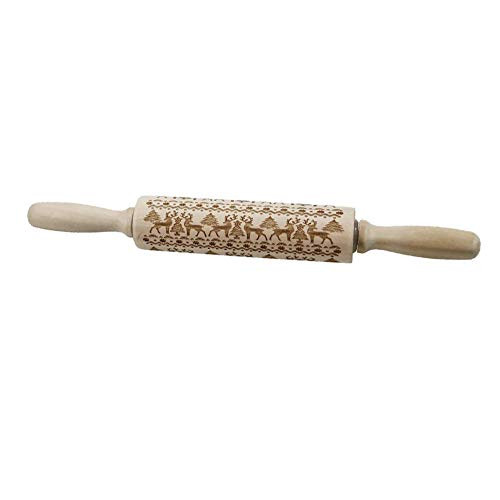 Christmas Embossed Rolling Pin, Wooden Rolling Pins Engraved with Christmas Symbols for Baking Embossed Cookies As Christmas Gifts for Kids & Adults