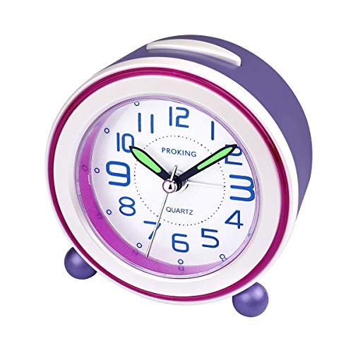 Analog Alarm Clock  Compact Non Ticking Bedside Travel Silent Alarm Clock with Loud Alarm  Night Light  Snooze  Battery Operated Wake Up Clock Purple