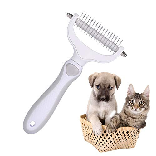N-brand Pet rake dematting Brush Comb - Undercoat Rake for Cats  and  Dogs  2 in 1 Safe Dematting Comb for Easy Mats  and  Tangles Removing  for Medium and Long Haired Cats Dogs Brush for Shedding  Gray