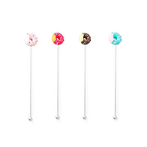 4 Pcs Swizzle Sticks Stainless Steel Coffee Stirrers, Reusable Stirrers Stir Cocktail Drink Swizzle Stick(Donut)