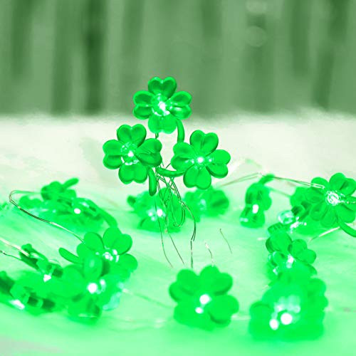 JasmineLi St. Patrick's Day Shamrocks String Lights  10FT 40 LED Battery Operated Four-Leaf Clover Twinkle Fairy Lights for Saint Patricks Day DIY Home Decorations with Remote  and  Timer